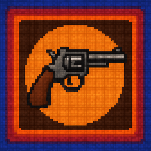 Agrega un círculo en el medio estilo retro con un arma, pixelart