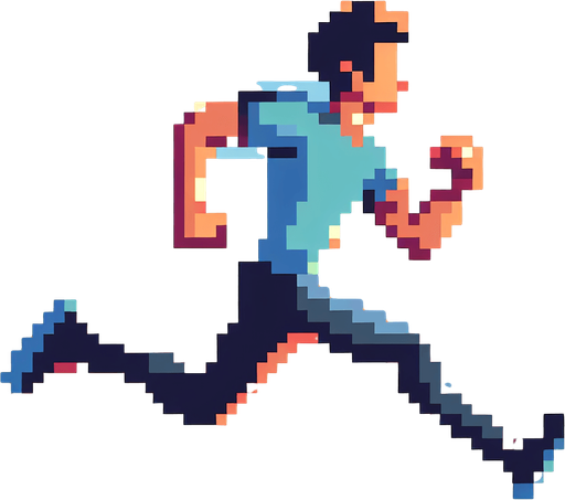 Running person 64×64 pixel art.
Single Game Texture.  In-Game asset.  2d.  Blank background.  High contrast.  No shadows