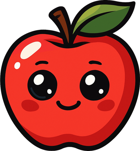 Manzana Fruta con ojos lindos.
In-Game asset.  2d.  High contrast.  No shadows. Cartoon.