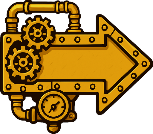has una flecha de señalizacion en estilo steampunk.
In-Game asset.  2d.  High contrast.  No shadows