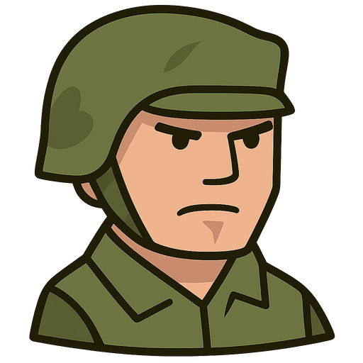 soldier. No background. Transparent background. Blank background. No shadows. 2d. In-Game asset. flat