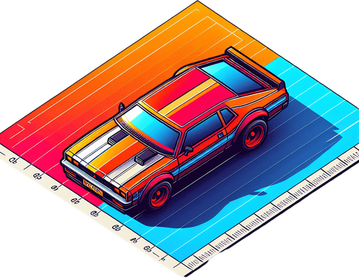 colorful car. orthographic top view.
Single Game Texture.  In-Game asset.  2d.  Blank background.  High contrast.  No shadows