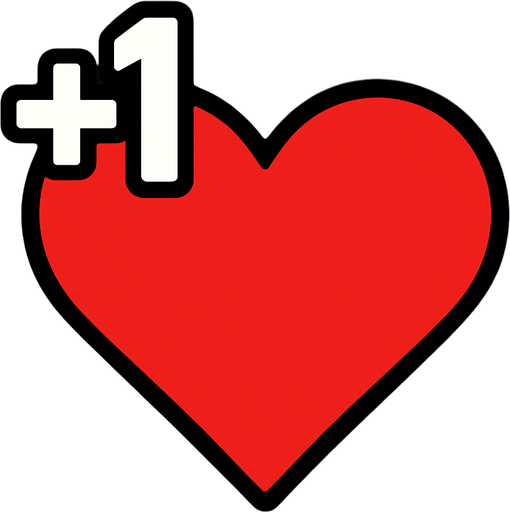 1+ up heart icon.
In-Game asset.  2d.  High contrast.  No shadows