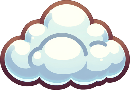 White fluffy cloud. Cartoon style..
Single Game Texture.  In-Game asset.  2d.  Blank background.  High contrast.  No shadows