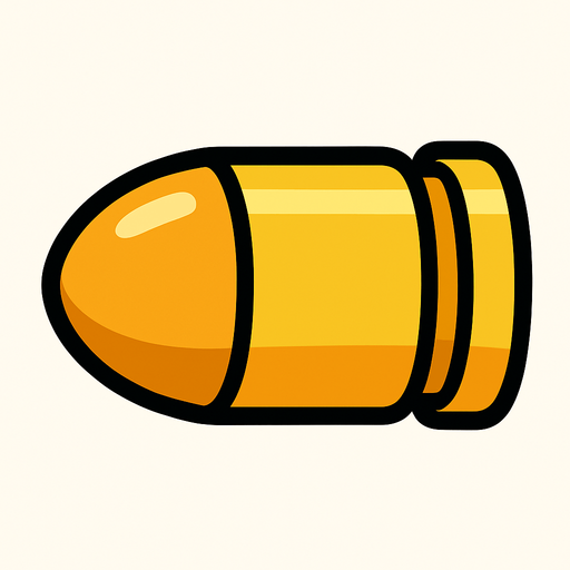 una bala estilo cartoon.
In-Game asset.  2d.  High contrast.  No shadows