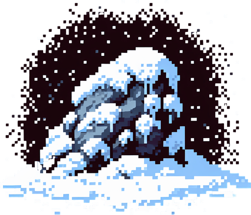 pixel art of a rock covered in snow. Single Game Texture. In-Game asset. 2d. Blank background. High contrast. No shadows.