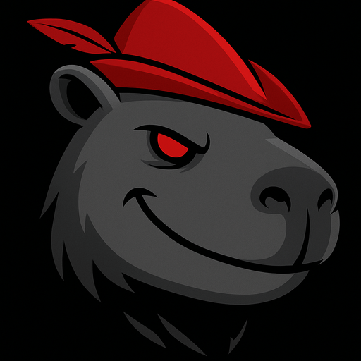 Agregale un sombrero rojo de robinhood, cambia la explesion a sonrisa malvada sin mostrar los dientes. Recuerda usar los rasgos y formas de un capibara.