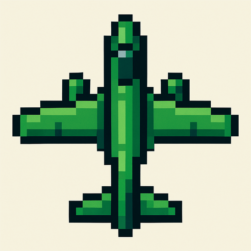 yeşil 2d pixel simetrik uçak
In-Game asset.  2d.  High contrast.  No shadows