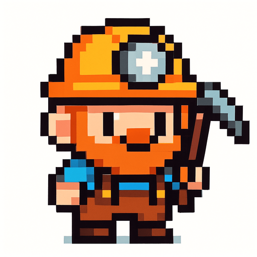Minero pixart cute.
In-Game asset.  2d.  High contrast.  No shadows
