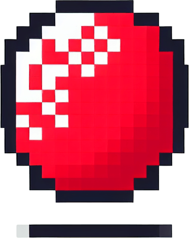 pixelated, dashed red circle.
white background, high contrast, shadowless