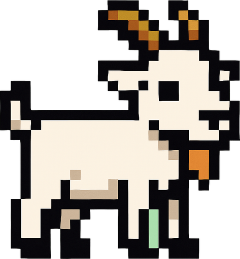 Goat pixel.
In-Game asset.  2d.  High contrast.  No shadows