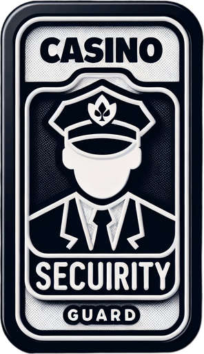 Cassino security guard badge. Single Game Texture. In-Game asset. 2d. Blank background. High contrast. No shadows.