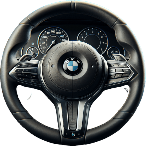 Photorealistic bmw steeringWheel from front view.