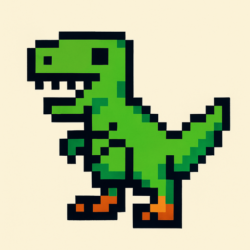 Un dinosaurio pixelar.
In-Game asset.  2d.  High contrast.  No shadows