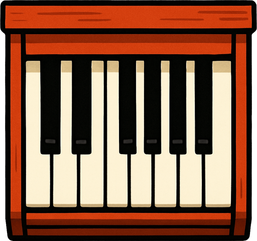 top view piano.
In-Game asset.  2d.  High contrast.  No shadows