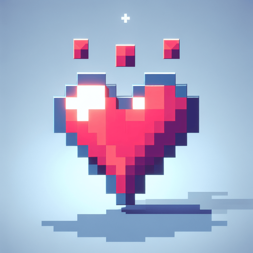 8-bit heart. in game asset. Single Game Texture. In-Game asset. 2d. Blank background. High contrast. No shadows.