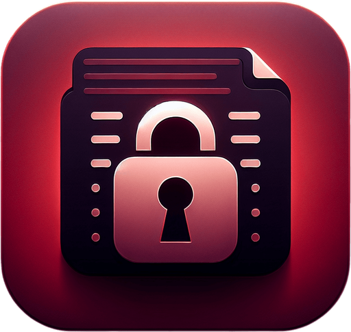 Create a square app store icon with rounded corners, specifically designed for a 'Locked' application. Center the icon with a sleek and minimalist padlock symbol to clearly represent security and protection. Overlay the padlock on a subtle file or document graphic to signify locked or encrypted files. Incorporate faint lines of code or binary digits within the file graphic to add a modern, tech-savvy touch. Use a background gradient transitioning from deep crimson to dark burgundy, creating a sense of urgency and protection. Add a soft red glow around the icon's edges to emphasize security and advanced technology, ensuring the overall design remains clean, professional, and visually striking.
Single Game Texture. In-Game asset. 2d. Blank background. High contrast. No shadows.