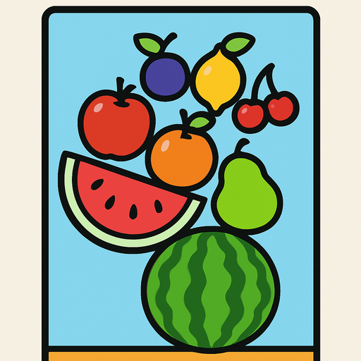 Watermelon game image.
In-Game asset.  2d.  High contrast.  No shadows