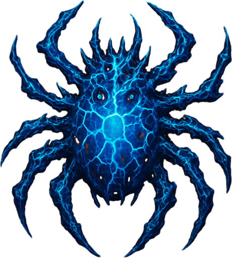 crazy blue lava spider spaceship top view.