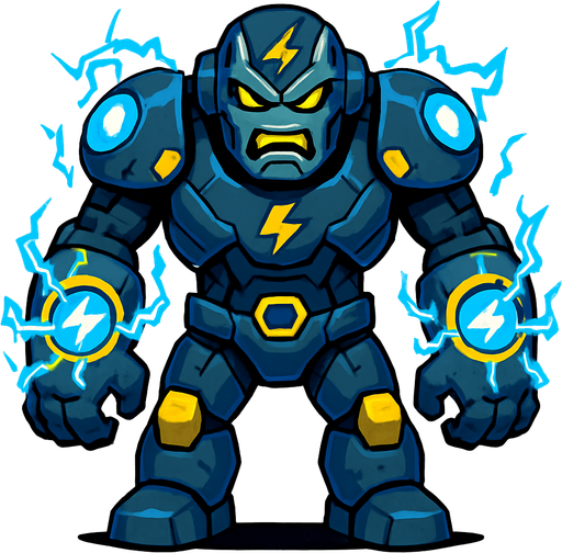 different cyborg electro enemy from the front side facing camera. HD colors. separated
In-Game asset.  2d.  High contrast.  No shadows