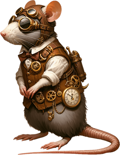 a rat wearing a steampunk costume.
Single Game Texture. In-Game asset. 2d. Blank background. High contrast. No shadows.