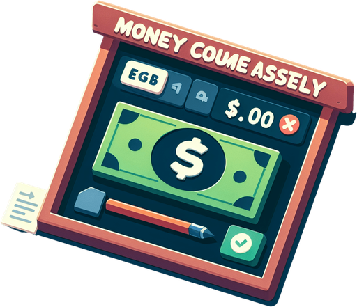 moneyCounterDisplay.
Single Game Texture.  In-Game asset.  2d.  Blank background.  High contrast.  No shadows