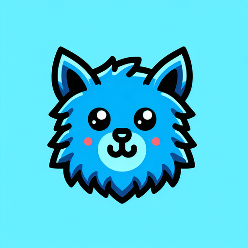 Perfectly square bright blue werevolf head with cute happy face. Cartoon style. Spooky art style. Simple vector style.
