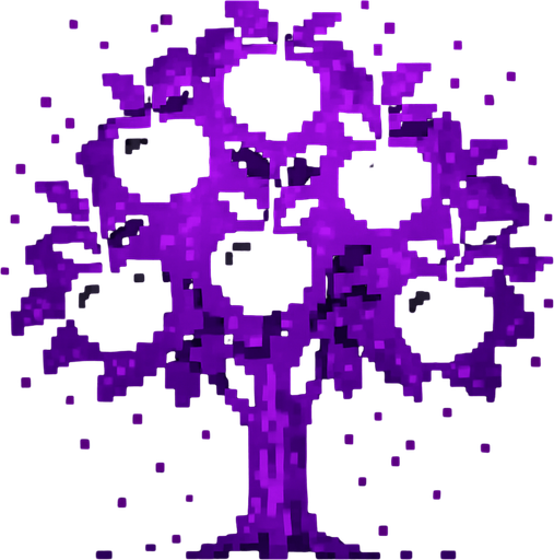 fruits are black with purple leaves and particles around them