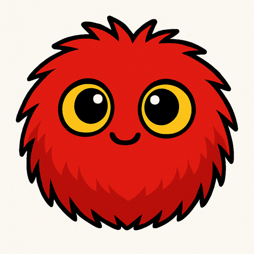 Pelusa roja de ojos amarillos tierno.
In-Game asset.  2d.  High contrast.  No shadows