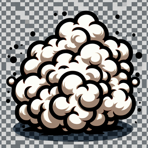 cartoon smoke puff.
Single Game Texture. In-Game asset. 2d. Blank background. High contrast. No shadows.
