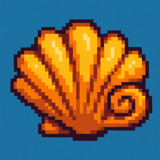 seashell, pixelart.
In-Game asset.  2d.  High contrast.  No shadows