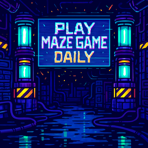 “Design an abandoned data vault with pulsing core reactors and neon warning stripes. A central holo-banner flashes ‘Play Maze Game daily’ in glitchy, stylized lettering. Add drifting sparks, cable conduits, and a damp metal floor reflecting ambient light—empty of characters and coins.”.
In-Game asset.  2d.  High contrast.  No shadows