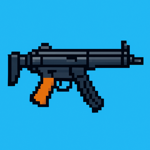 mp5 gun pixel.
In-Game asset.  2d.  High contrast.  No shadows