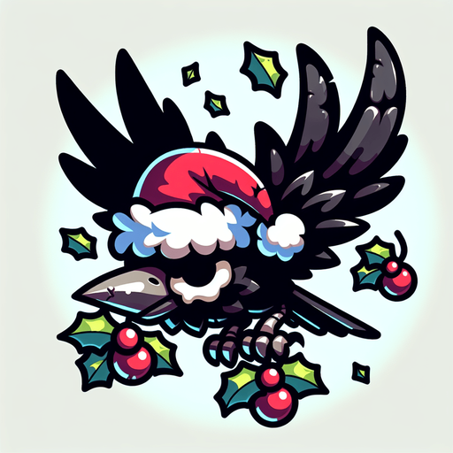 evil flying cartoon raven, sideview, christmas style Single Game Texture. In-Game asset. 2d. Blank background. High contrast. No shadows.
