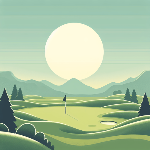 Terrain de golf avec un seul trou.
Single Game Texture. In-Game asset. 2d. Blank background. High contrast. No shadows.