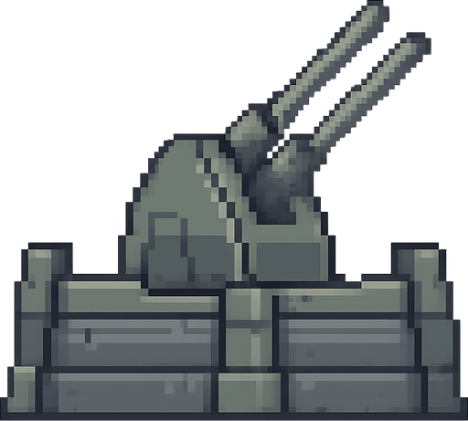 a 2d pixel art anti-air battery. No background. Transparent background. Blank background. No shadows. 2d. In-Game asset. flat