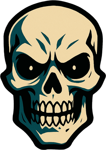 2d mysterious and scary skeleton character's head.
In-Game asset.  2d.  High contrast.  No shadows