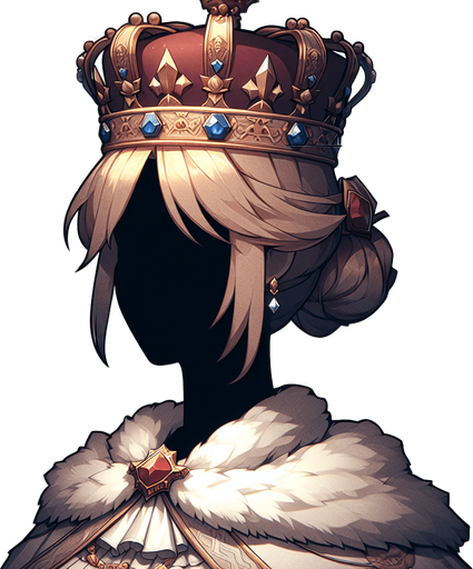 Queen with crown.
Single Game Texture.  In-Game asset.  2d.  Blank background.  No shadows