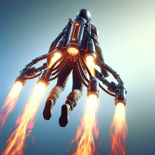person with jet pack going straight
Single Game Texture.  In-Game asset.  Blank background.  High contrast