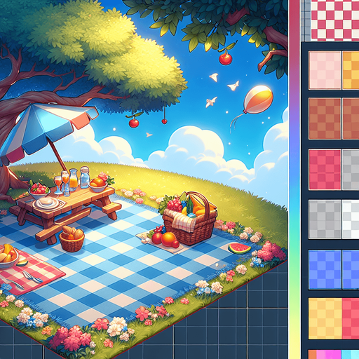 picnic bg.
Single Game Texture.  In-Game asset.  2d.  Blank background.  High contrast.  No shadows