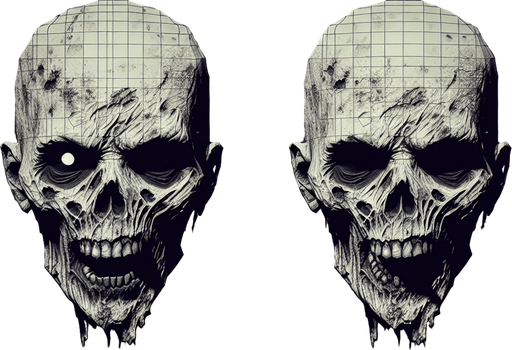 A scary zombie.
Single Game Texture.  In-Game asset.  2d.  Blank background.  High contrast.  No shadows