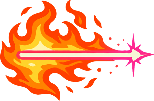 un rayo lazer con destellos de fuego alrededor.
In-Game asset.  2d.  High contrast.  No shadows