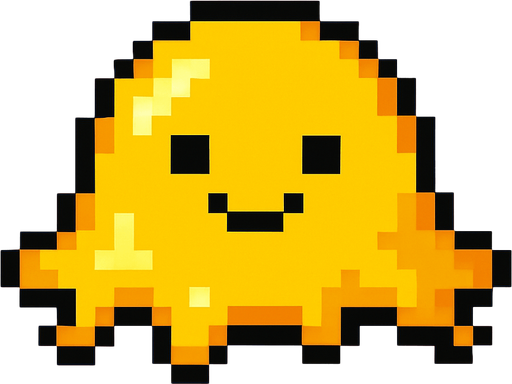 Slime amarillo, pixelart.
In-Game asset.  2d.  High contrast.  No shadows