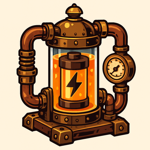 una bateria energetica estilo steampunk.
In-Game asset.  2d.  High contrast.  No shadows
