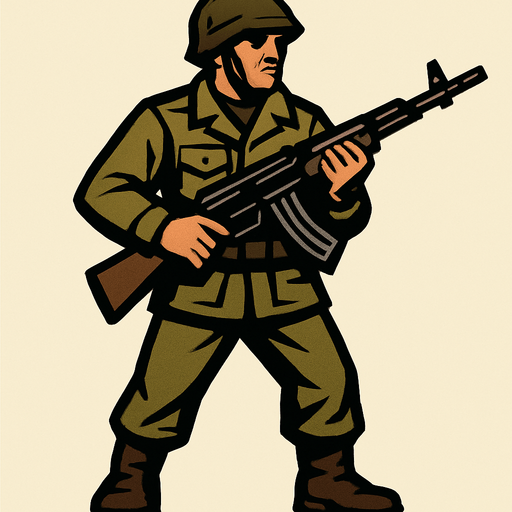 soldier with rifle.
In-Game asset.  2d.  High contrast.  No shadows