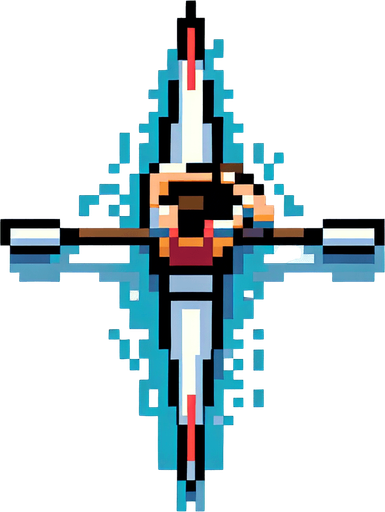 8 bit pixelatef olympic rowing canoe paddler, seen directly from above. gta 2 bird-eye perspective.
Single Game Texture. In-Game asset. 2d. Blank background. High contrast. No shadows.