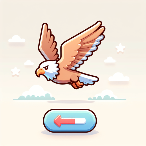 Tatlı bir kartal sağa doğru uçuyor.
Single Game Texture. In-Game asset. 2d. Blank background. High contrast. No shadows.