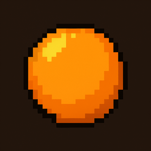 orange circle pixel art.
In-Game asset.  2d.  High contrast.  No shadows