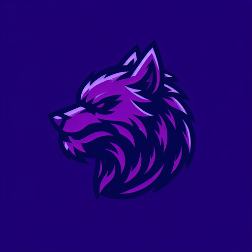 stylized purple  werwolf head.
Single Game Texture. In-Game asset. 2d. Blank background. High contrast. No shadows.