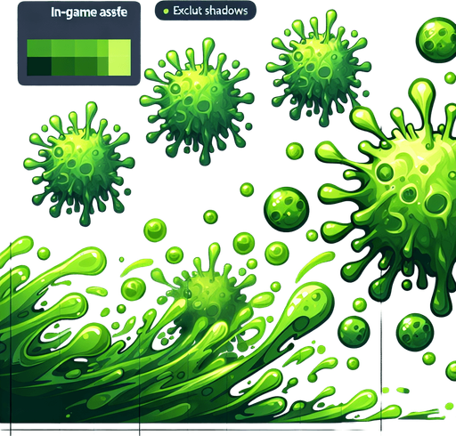 green germs splash out.
Single Game Texture.  In-Game asset.  2d.  Blank background.  High contrast.  No shadows